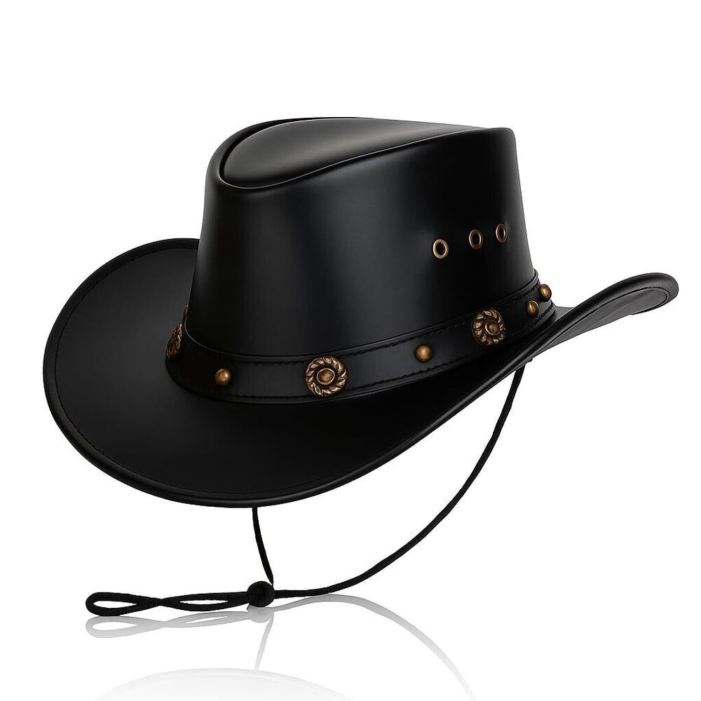 9652 Unisex Western Genuine Leather Cowboy Hat - Wide Brim, Vintage Band